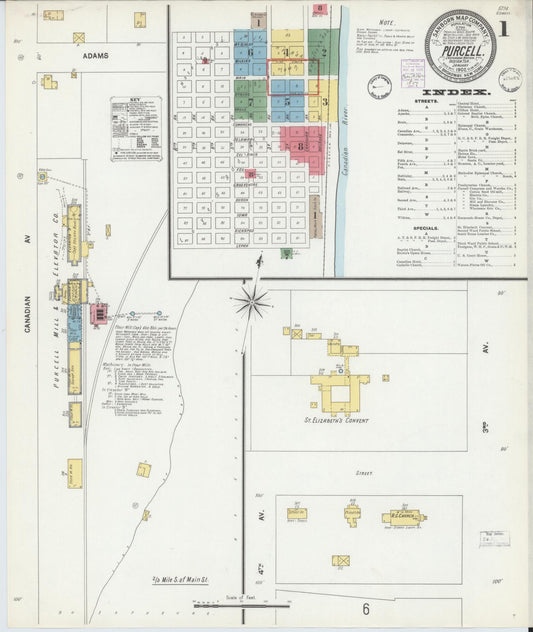 Sanborn Fire Insurance Map from Purcell, McClain County, Oklahoma (1902), Sheet #0001 - Historic Sanborn Fire Insurance Map Print, vintage old map wall art, antique decor, genealogy gift, Oklahoma Oklahoma map