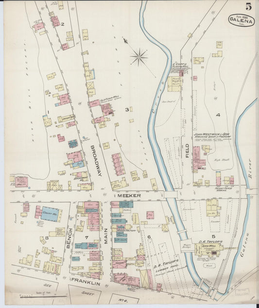 Sanborn Fire Insurance Map from Galena, Jo Daviess County, Illinois (1885), Sheet #0005 - Historic Sanborn Fire Insurance Map Print, vintage old map wall art, antique decor, genealogy gift, Illinois Illinois map