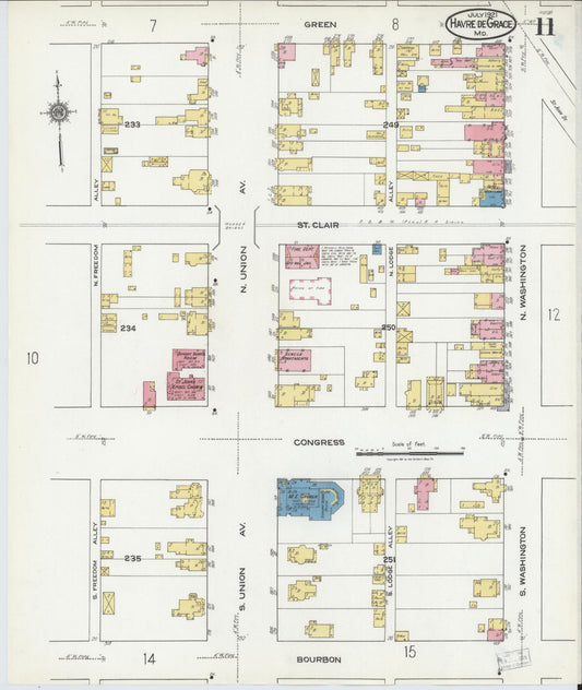 Sanborn Fire Insurance Map from Havre De Grace, Harford County, Maryland (1921), Sheet #0011 - Historic Sanborn Fire Insurance Map Print, vintage old map wall art