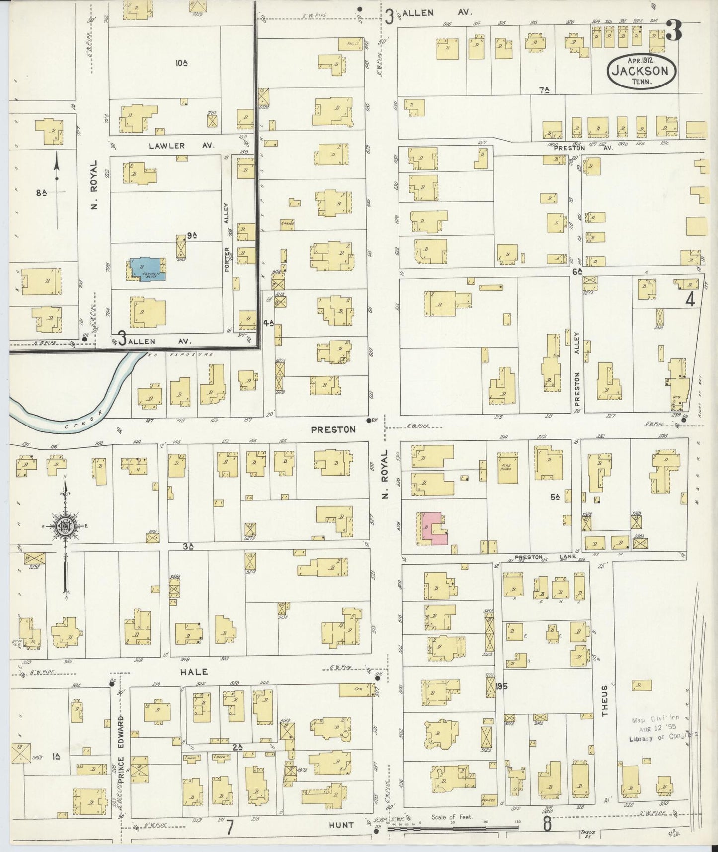 Sanborn Fire Insurance Map from Jackson, Madison County, Tennessee (1912), Sheet #0003 - Historic Sanborn Fire Insurance Map Print, vintage old map wall art, antique decor, genealogy gift, Tennessee Tennessee map