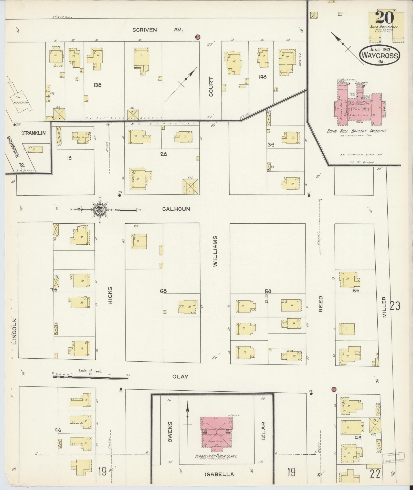 Sanborn Fire Insurance Map from Waycross, Ware County, Georgia (1913), Sheet #0020 - Complete Map Set gallery image, historic Sanborn map, vintage wall art, Georgia Georgia