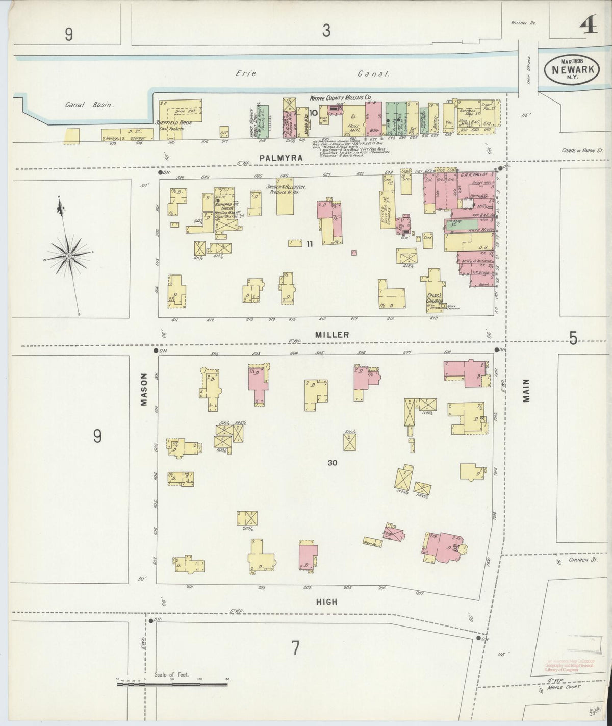 Sanborn Fire Insurance Map from Newark, Wayne County, New York (1898), Sheet #0004 - Historic Sanborn Fire Insurance Map Print, vintage old map wall art, antique decor, genealogy gift, New York New York map