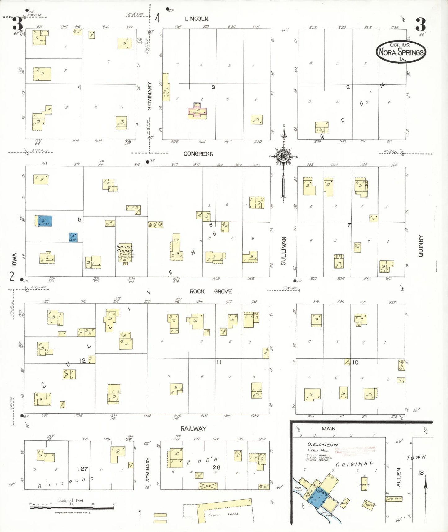 Sanborn Fire Insurance Map from Nora Springs, Floyd County, Iowa (1923), Sheet #0003 - Historic Sanborn Fire Insurance Map Print