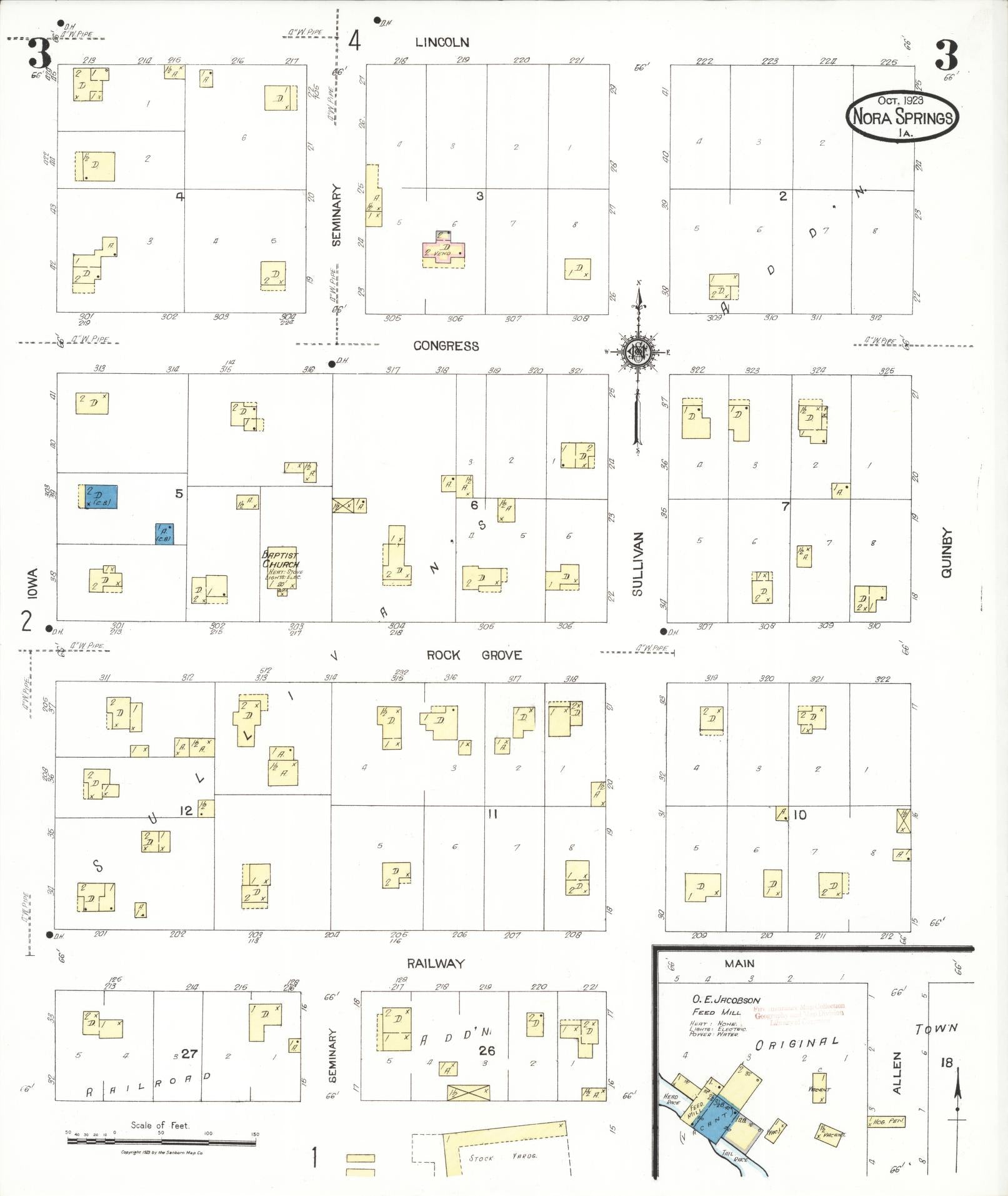 Sanborn Fire Insurance Map from Nora Springs, Floyd County, Iowa (1923), Sheet #0003 - Historic Sanborn Fire Insurance Map Print