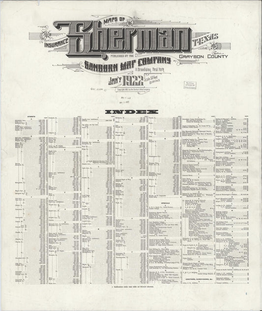 Sanborn Fire Insurance Map from Sherman, Grayson County, Texas (1922), Sheet #0001 - Historic Sanborn Fire Insurance Map Print, vintage old map wall art, antique decor, genealogy gift, Texas Texas map