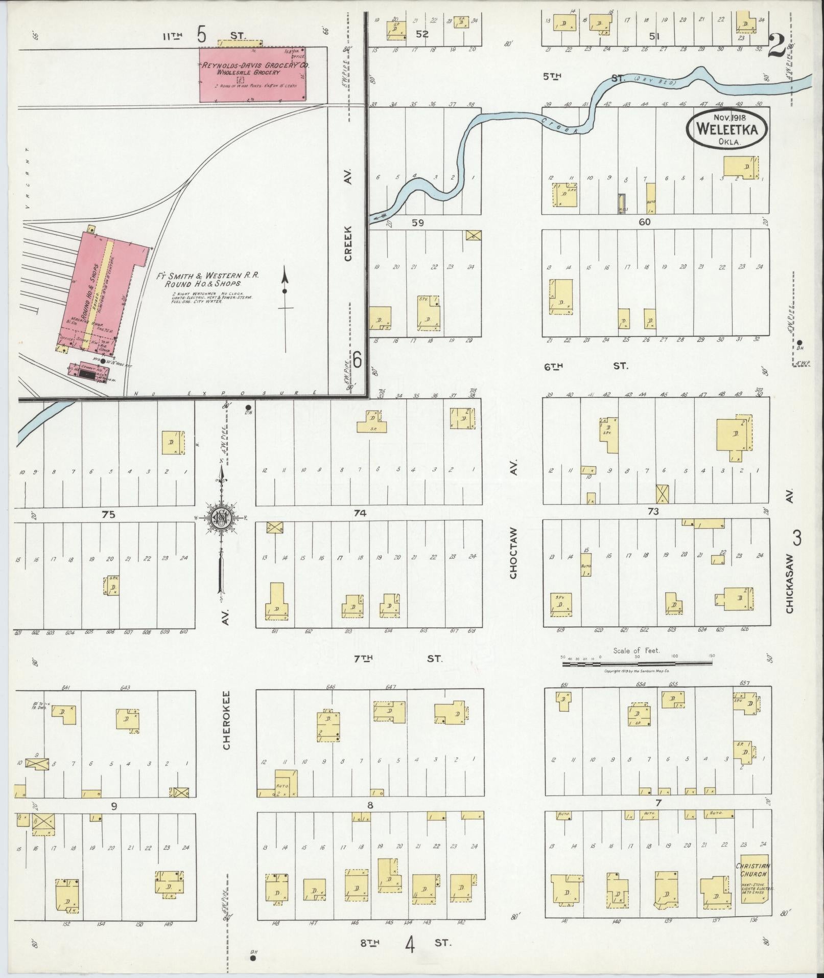Sanborn Fire Insurance Map from Weleetka, Okfuskee County, Oklahoma (1918), Sheet #0002 - Historic Sanborn Fire Insurance Map Print, vintage old map wall art, antique decor, genealogy gift, Oklahoma Oklahoma map