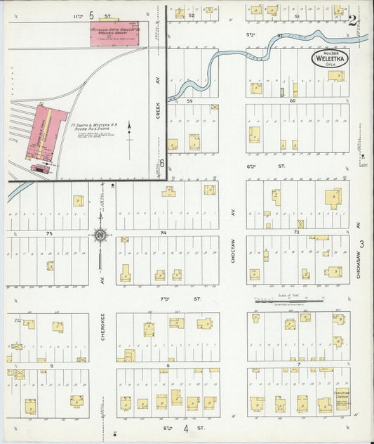 Sanborn Fire Insurance Map from Weleetka, Okfuskee County, Oklahoma (1918), Sheet #0002 - Historic Sanborn Fire Insurance Map Print, vintage old map wall art, antique decor, genealogy gift, Oklahoma Oklahoma map