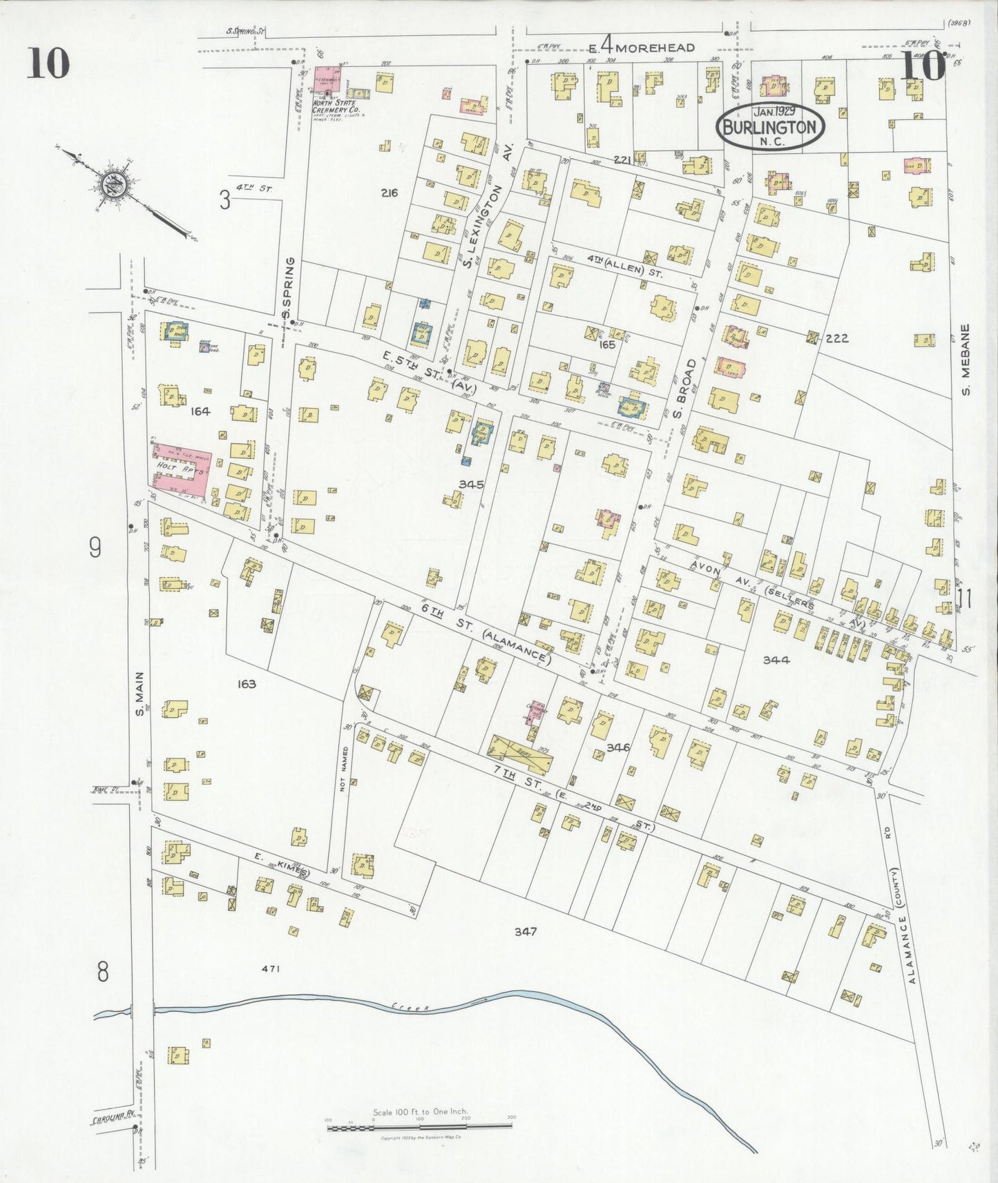 Sanborn Fire Insurance Map from Burlington, Alamance County, North Carolina (1929), Sheet #0010 - Complete Map Set gallery image, historic Sanborn map, vintage wall art, North Carolina North Carolina