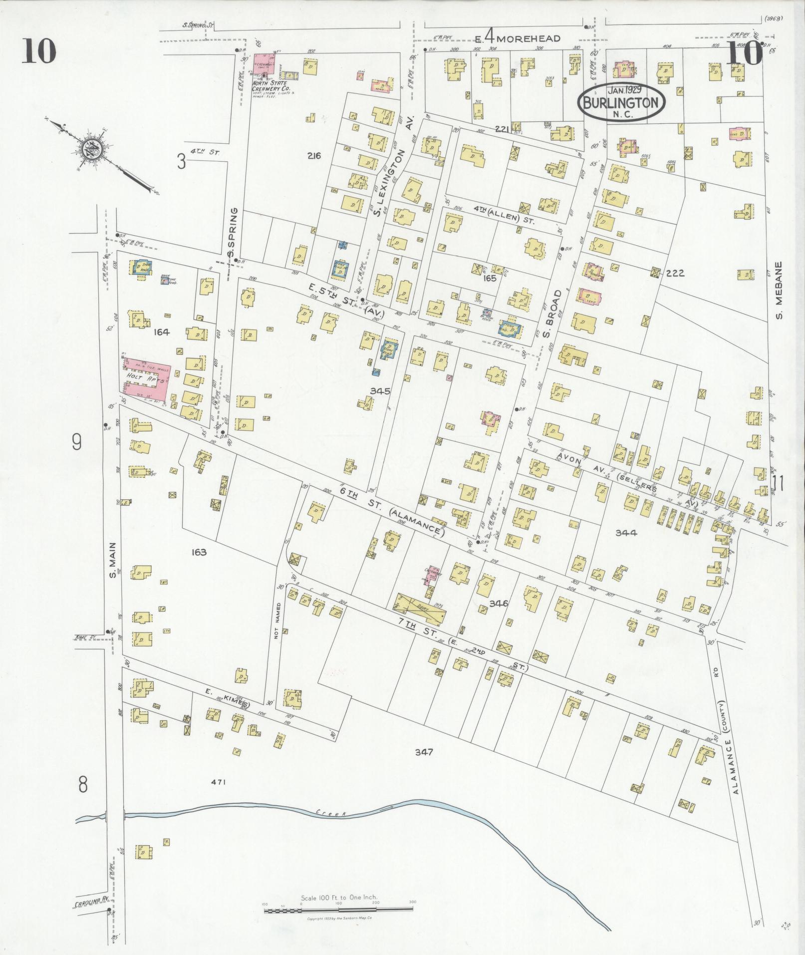 Sanborn Fire Insurance Map from Burlington, Alamance County, North Carolina (1929), Sheet #0010 - Complete Map Set gallery image, historic Sanborn map, vintage wall art, North Carolina North Carolina