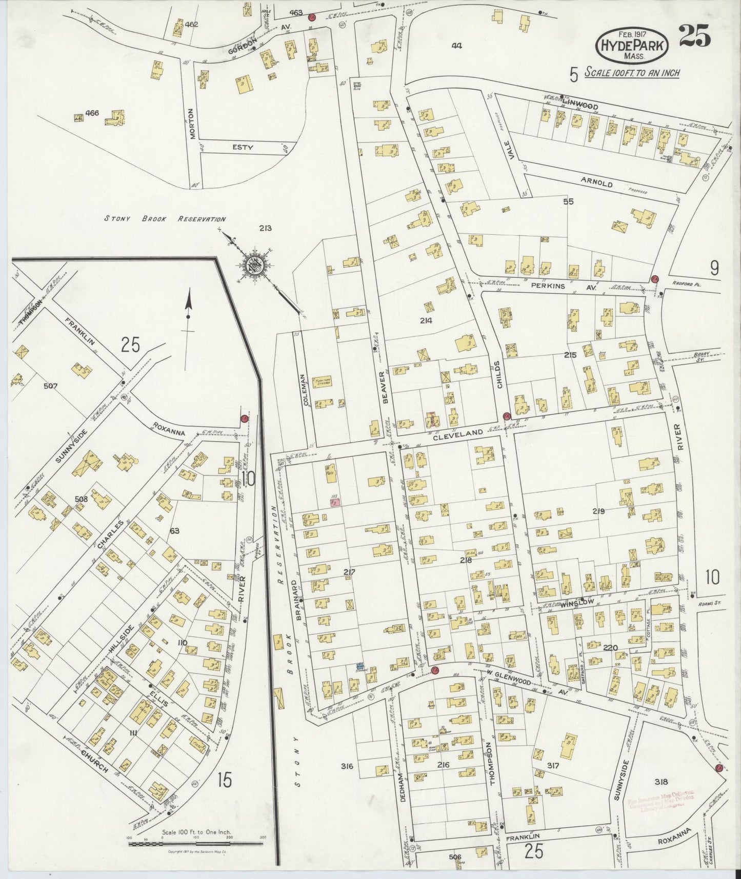 Sanborn Fire Insurance Map from Hyde Park, Norfolk County, Massachusetts (1917), Sheet #0025 - Complete Map Set gallery image, historic Sanborn map, vintage wall art, Massachusetts Massachusetts