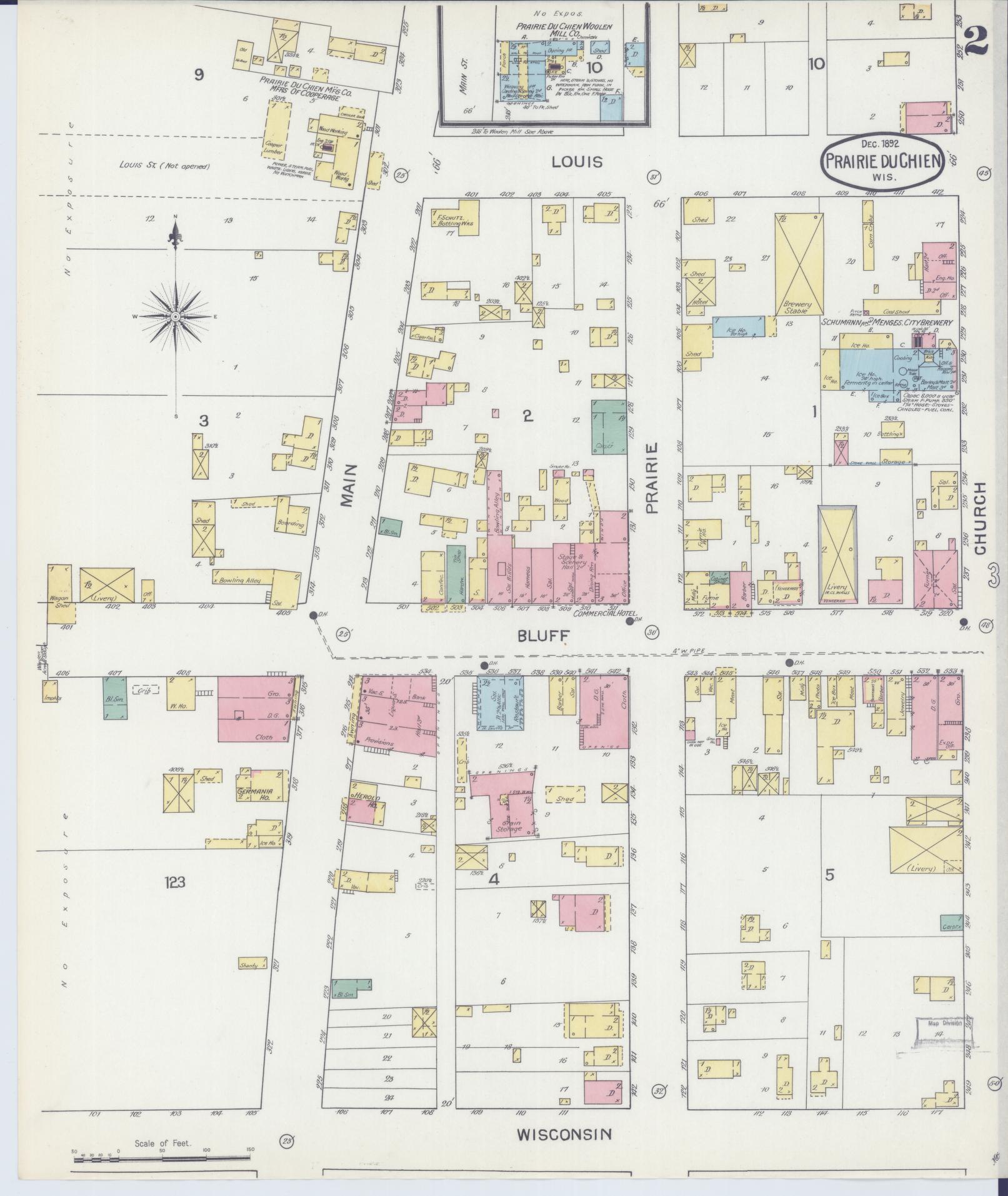 Sanborn Fire Insurance Map from Prairie du Chien, Crawford County, Wisconsin (1892), Sheet #0002 - Historic Sanborn Fire Insurance Map Print, vintage old map wall art, antique decor, genealogy gift, Wisconsin Wisconsin map