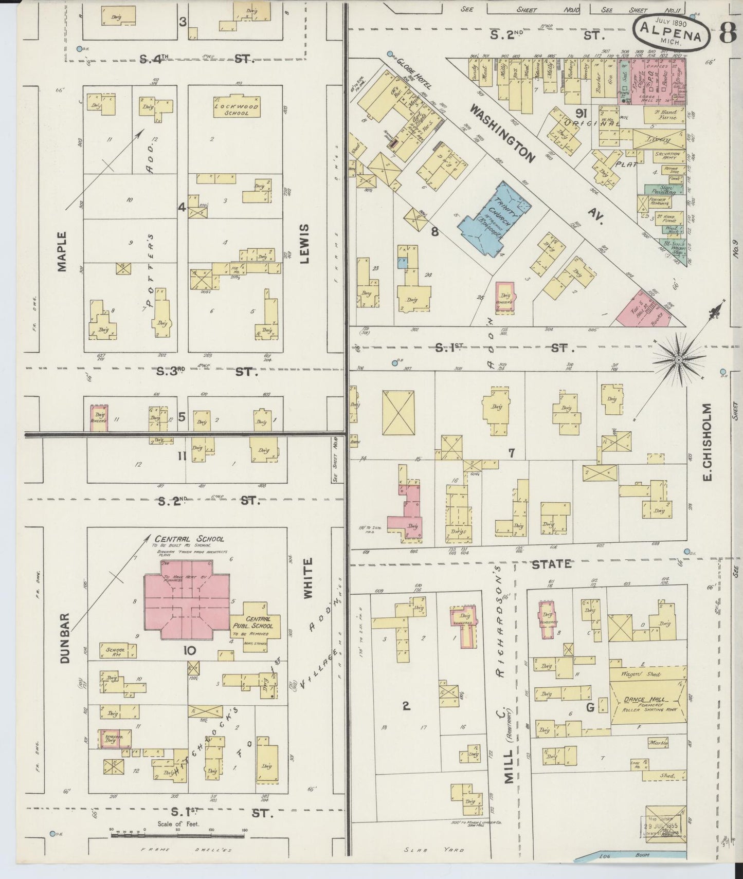 Sanborn Fire Insurance Map from Alpena, Alpena County, Michigan (1890), Sheet #0008 - Historic Sanborn Fire Insurance Map Print, vintage old map wall art, antique decor, genealogy gift, Michigan Michigan map