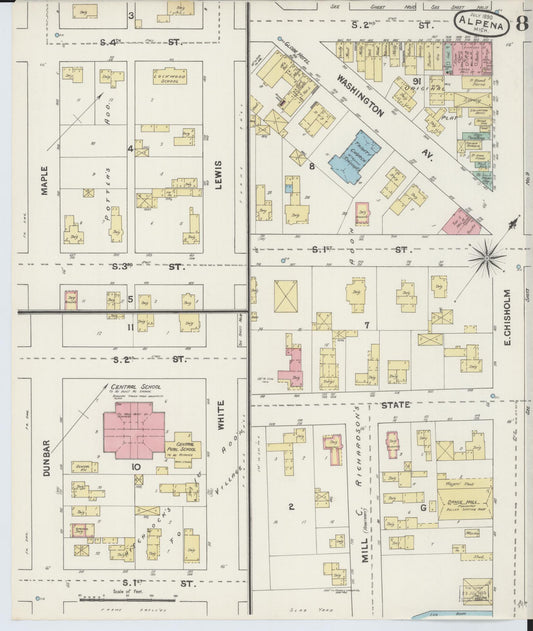 Sanborn Fire Insurance Map from Alpena, Alpena County, Michigan (1890), Sheet #0008 - Historic Sanborn Fire Insurance Map Print, vintage old map wall art, antique decor, genealogy gift, Michigan Michigan map