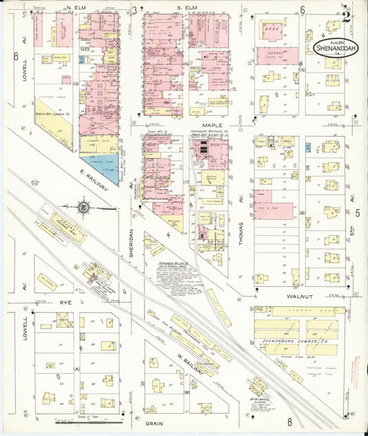 Sanborn Fire Insurance Map from Shenandoah, Page County, Iowa (1914), Sheet #0002 - Historic Sanborn Fire Insurance Map Print, vintage old map wall art