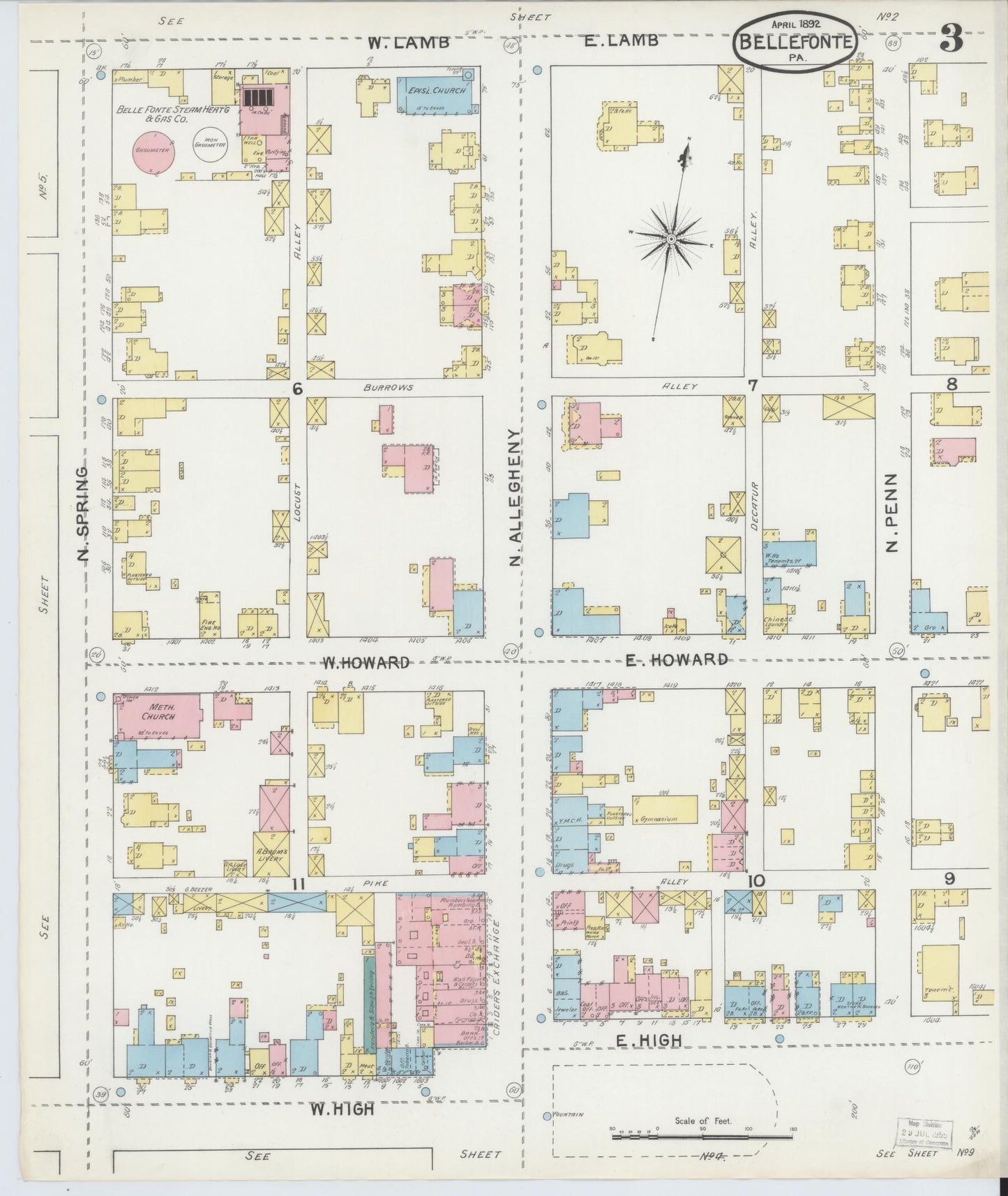 Sanborn Fire Insurance Map from Bellefonte, Centre County, Pennsylvania (1892), Sheet #0003 - Historic Sanborn Fire Insurance Map Print, vintage old map wall art, antique decor, genealogy gift, Pennsylvania Pennsylvania map