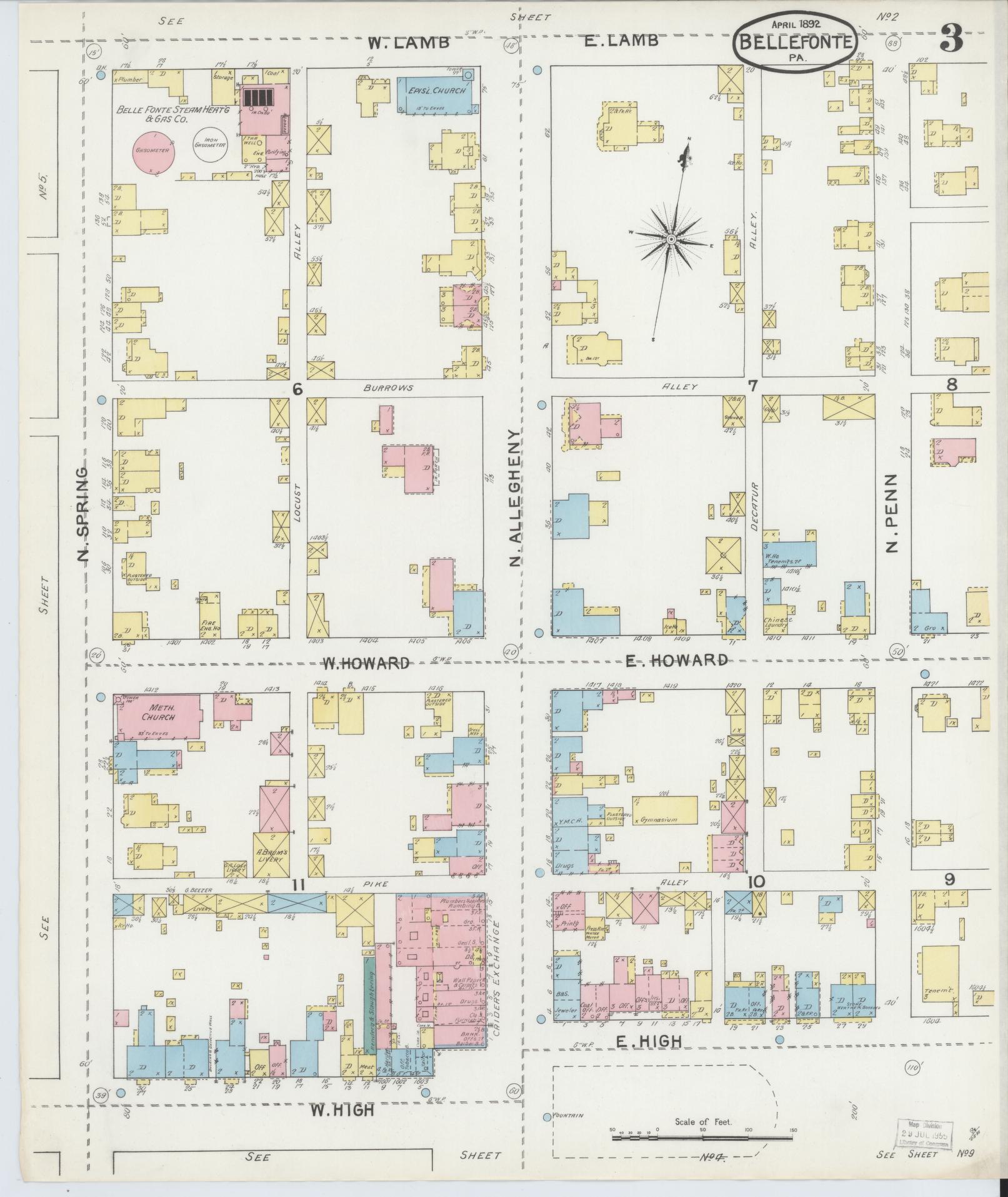 Sanborn Fire Insurance Map from Bellefonte, Centre County, Pennsylvania (1892), Sheet #0003 - Historic Sanborn Fire Insurance Map Print, vintage old map wall art, antique decor, genealogy gift, Pennsylvania Pennsylvania map