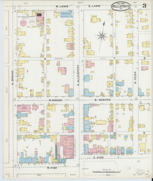Sanborn Fire Insurance Map from Bellefonte, Centre County, Pennsylvania (1892), Sheet #0003 - Historic Sanborn Fire Insurance Map Print, vintage old map wall art, antique decor, genealogy gift, Pennsylvania Pennsylvania map