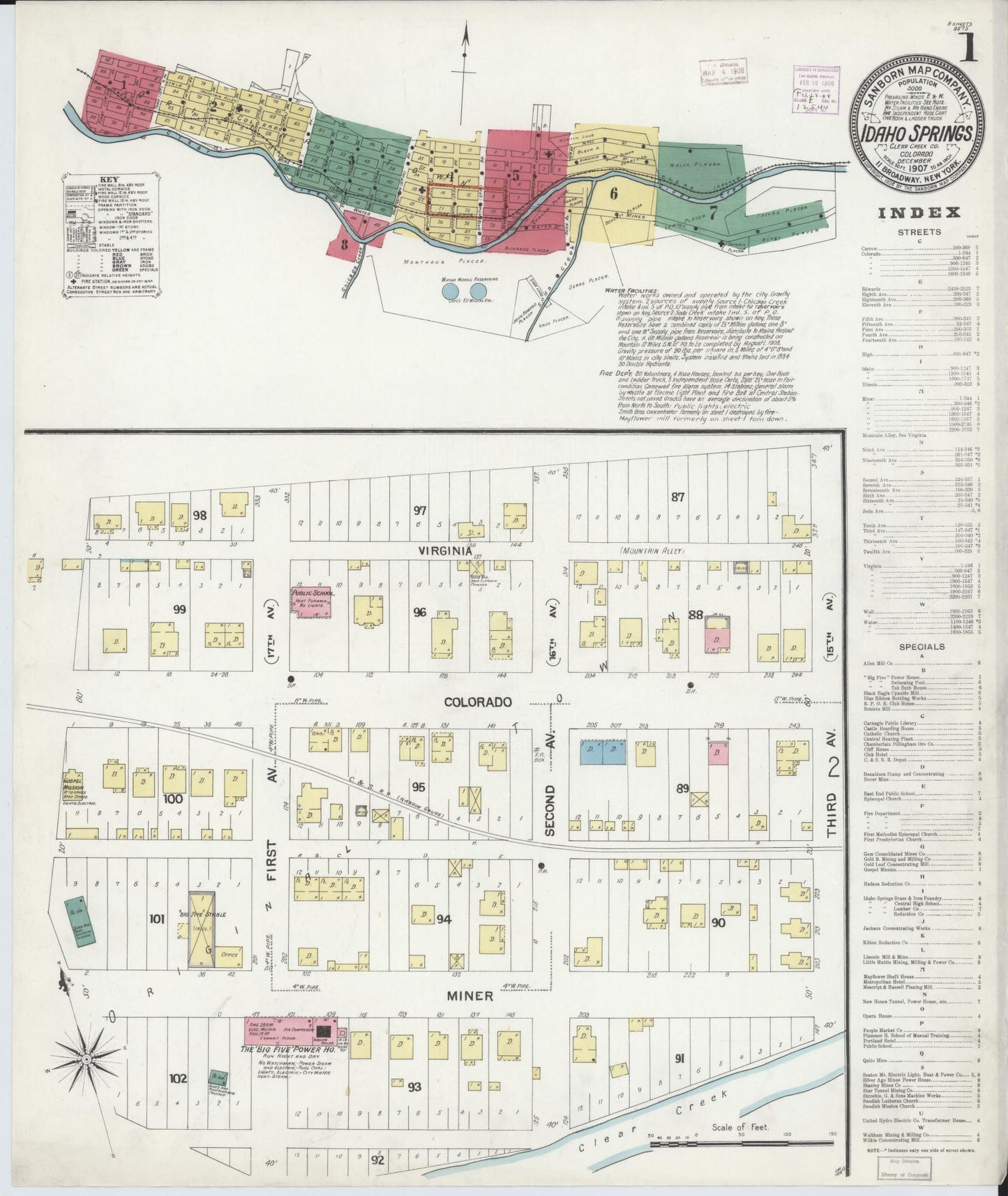 Sanborn Fire Insurance Map from Idaho Springs, Clear Creek County, Colorado. (1907) – Historic Sanborn Fire Insurance Map Print