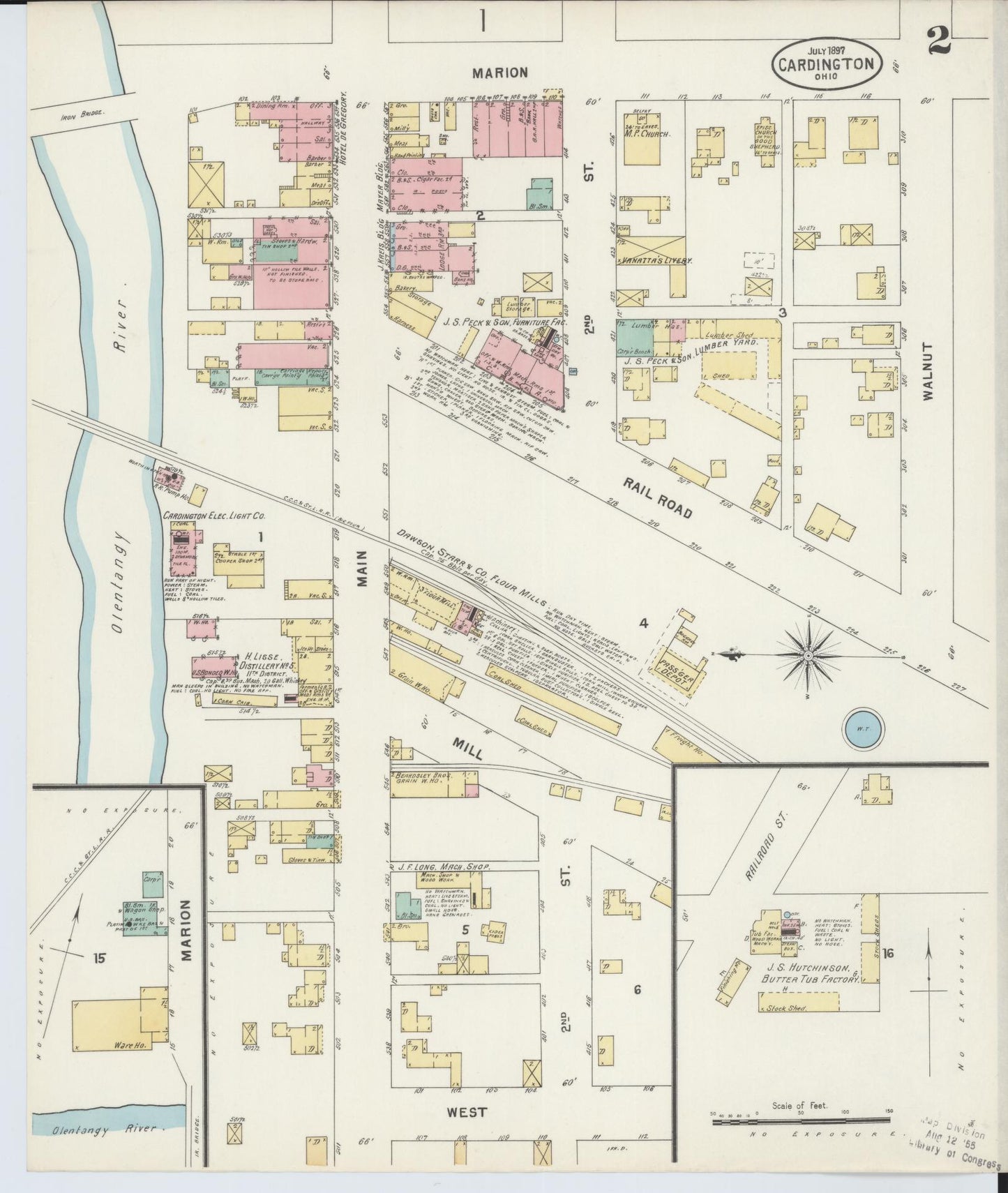 Sanborn Fire Insurance Map from Cardington, Morrow County, Ohio (1897), Sheet #0002 - Historic Sanborn Fire Insurance Map Print, vintage old map wall art, antique decor, genealogy gift, Ohio Ohio map