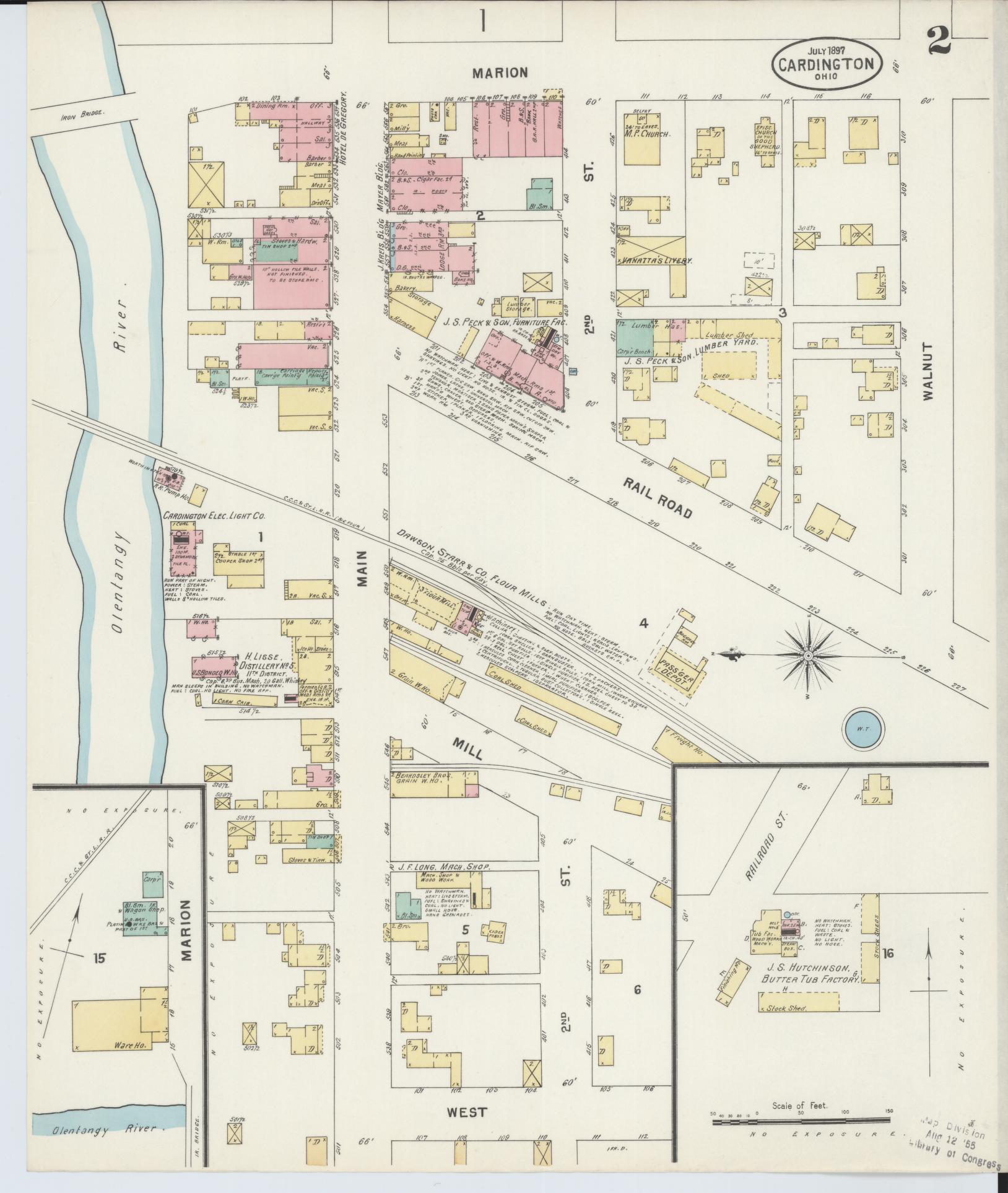 Sanborn Fire Insurance Map from Cardington, Morrow County, Ohio (1897), Sheet #0002 - Historic Sanborn Fire Insurance Map Print, vintage old map wall art, antique decor, genealogy gift, Ohio Ohio map