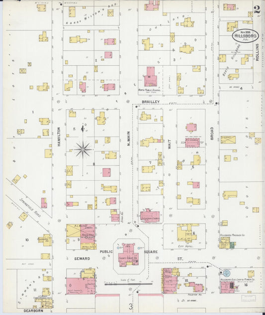 Sanborn Fire Insurance Map from Hillsboro, Montgomery County, Illinois (1899), Sheet #0002 - Historic Sanborn Fire Insurance Map Print, vintage old map wall art, antique decor, genealogy gift, Illinois Illinois map