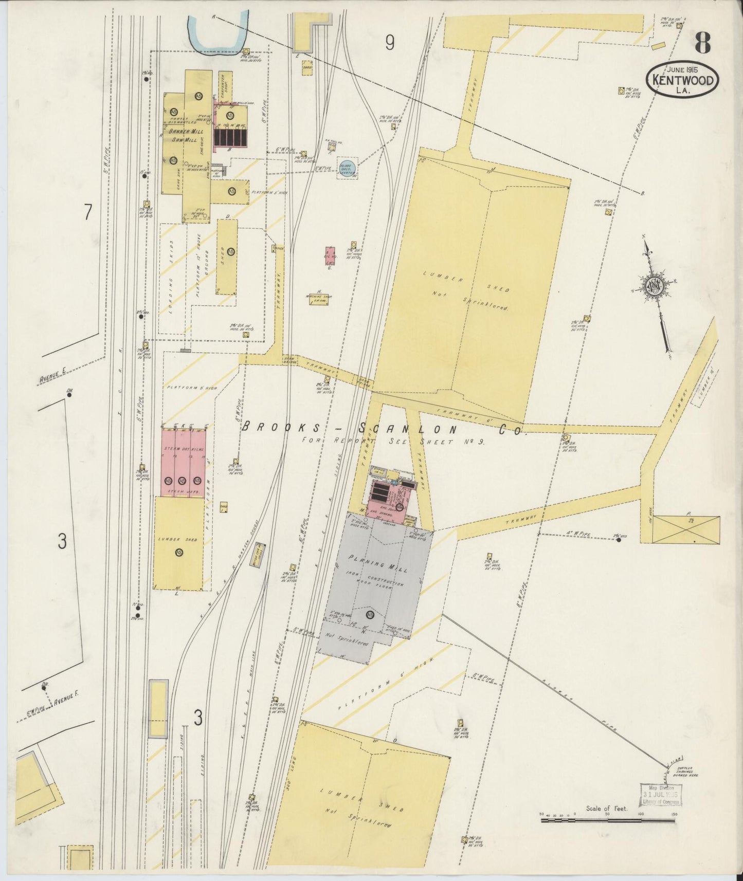 Sanborn Fire Insurance Map from Kentwood, Tangipahoa Parish, Louisiana (1915), Sheet #0008 - Complete Map Set gallery image, historic Sanborn map, vintage wall art, Louisiana Louisiana
