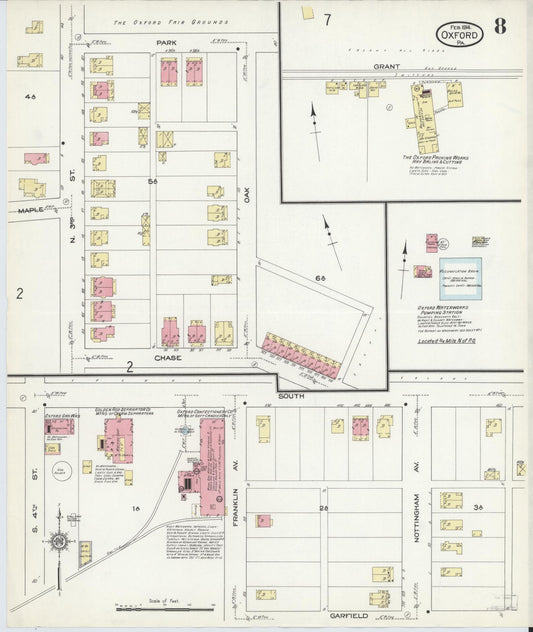 Sanborn Fire Insurance Map from Oxford, Chester County, Pennsylvania (1914), Sheet #0008 - Historic Sanborn Fire Insurance Map Print, vintage old map wall art, antique decor, genealogy gift, Pennsylvania Pennsylvania map