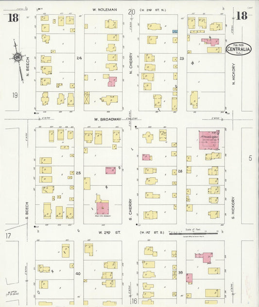 Sanborn Fire Insurance Map from Centralia, Marion, Clinton, Jefferson, and Washington Counties, Illinois (1924), Sheet #0018 - Historic Sanborn Fire Insurance Map Print, vintage old map wall art, antique decor, genealogy gift, Illinois Illinois map