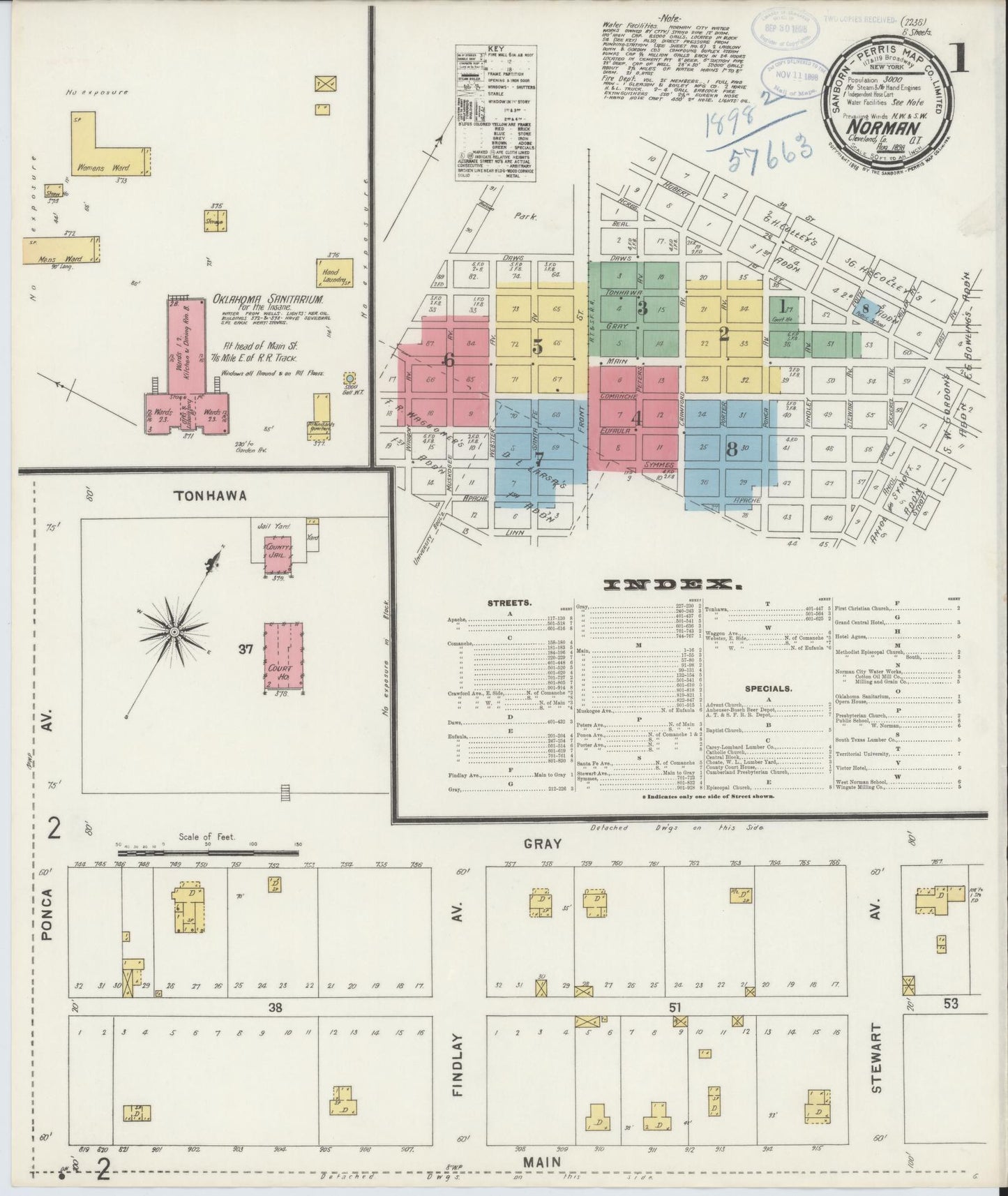 Sanborn Fire Insurance Map from Norman, Cleveland County, Oklahoma. (1898) – Historic Sanborn Fire Insurance Map Print