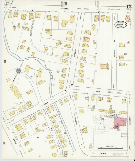 Sanborn Fire Insurance Map from Oneonta, Otsego County, New York (1910), Sheet #0012 - Historic Sanborn Fire Insurance Map Print, vintage old map wall art, antique decor, genealogy gift, New York New York map