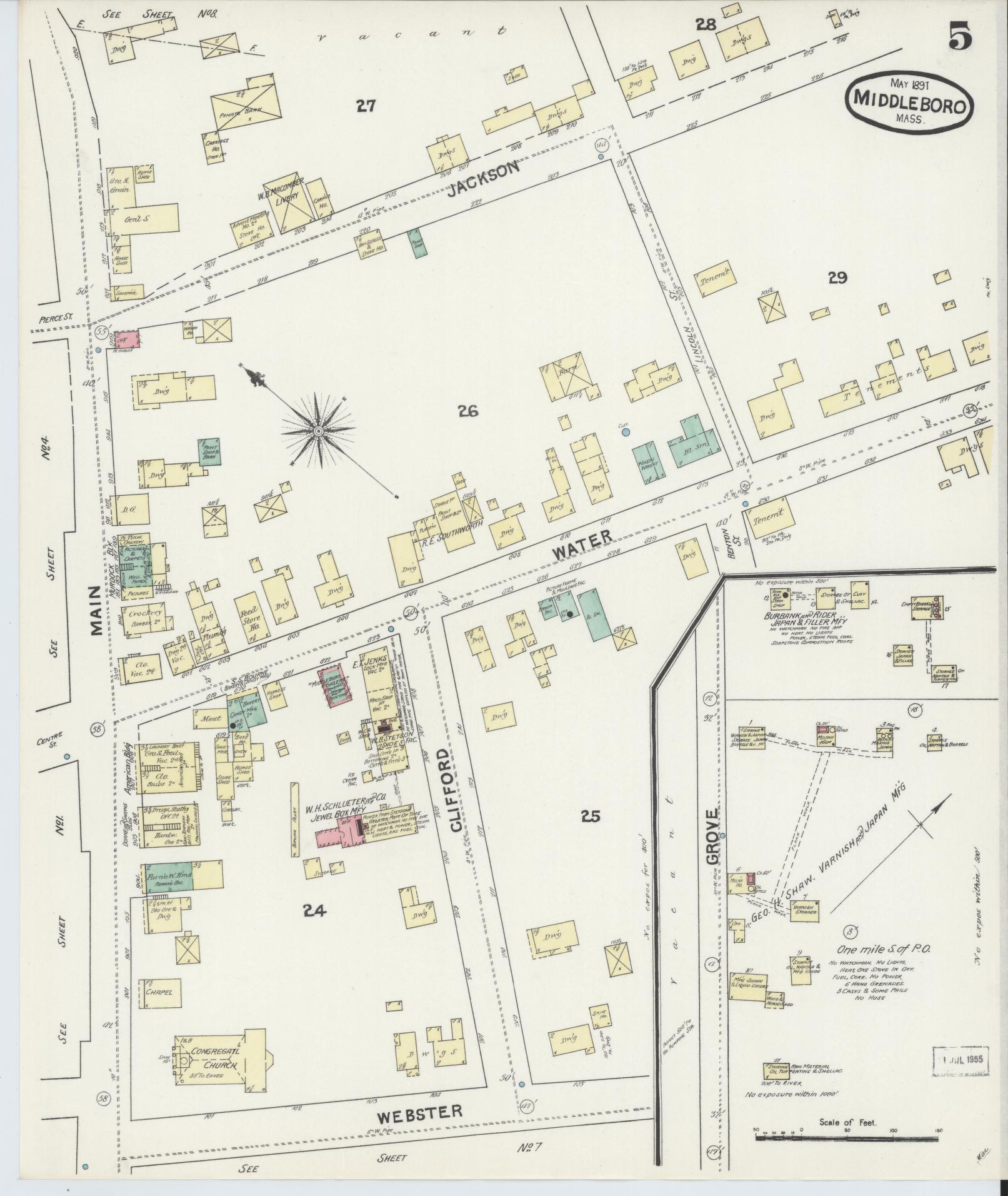 Sanborn Fire Insurance Map from Middleboro, Plymouth County, Massachusetts (1891), Sheet #0005 - Complete Map Set gallery image, historic Sanborn map, vintage wall art, Massachusetts Massachusetts