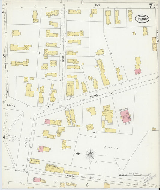 Sanborn Fire Insurance Map from Lebanon, Grafton County, New Hampshire (1904), Sheet #0007 - Historic Sanborn Fire Insurance Map Print, vintage old map wall art, antique decor, genealogy gift, New Hampshire New Hampshire map
