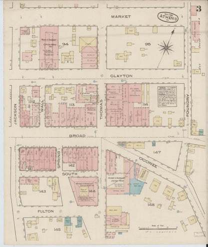 Sanborn Fire Insurance Map from Athens, Clarke County, Georgia (1885), Sheet #0003 - Complete Map Set gallery image, historic Sanborn map, vintage wall art, Georgia Georgia
