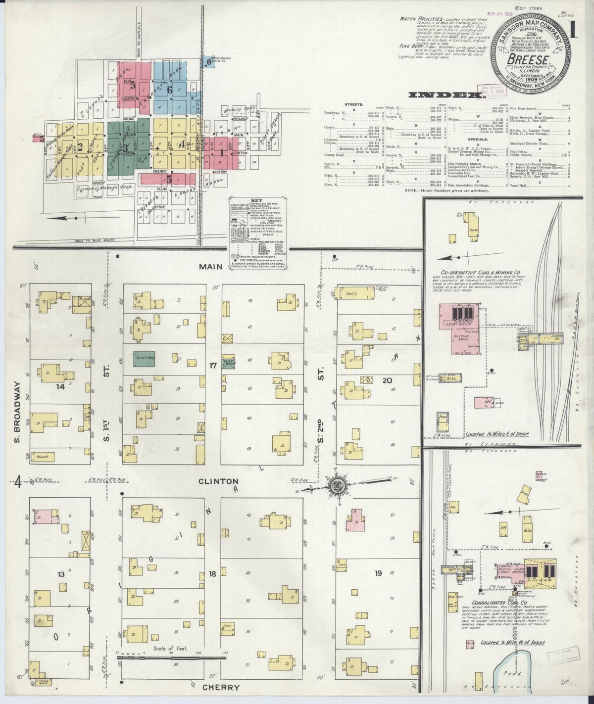 Sanborn Fire Insurance Map from Breese, Clinton County, Illinois (1909), Sheet #0001 - Historic Sanborn Fire Insurance Map Print, vintage old map wall art, antique decor, genealogy gift, Illinois Illinois map
