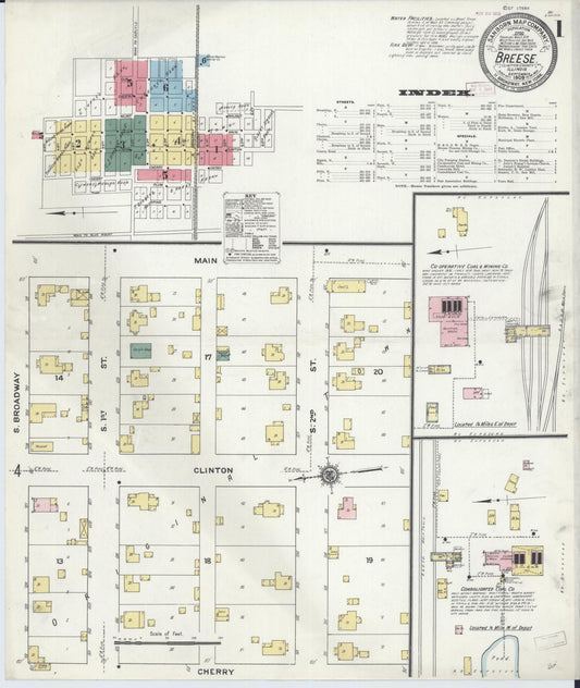 Sanborn Fire Insurance Map from Breese, Clinton County, Illinois (1909), Sheet #0001 - Historic Sanborn Fire Insurance Map Print, vintage old map wall art, antique decor, genealogy gift, Illinois Illinois map