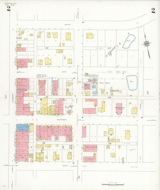 Sanborn Fire Insurance Map from Overton, Rusk County, Texas (1936), Sheet #0002 - Historic Sanborn Fire Insurance Map Print, vintage old map wall art, antique decor, genealogy gift, Texas Texas map
