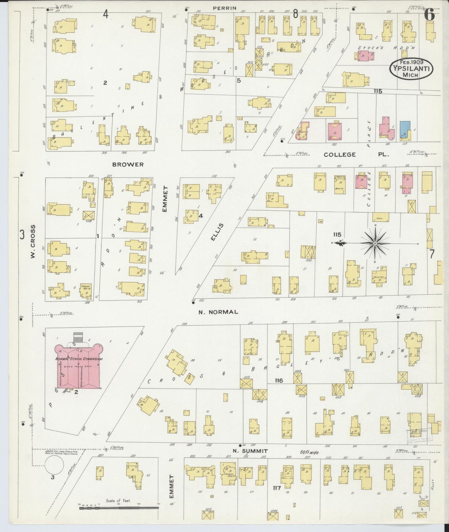 Sanborn Fire Insurance Map from Ypsilanti, Washtenaw County, Michigan (1909), Sheet #0006 - Complete Map Set gallery image, historic Sanborn map, vintage wall art, Michigan Michigan