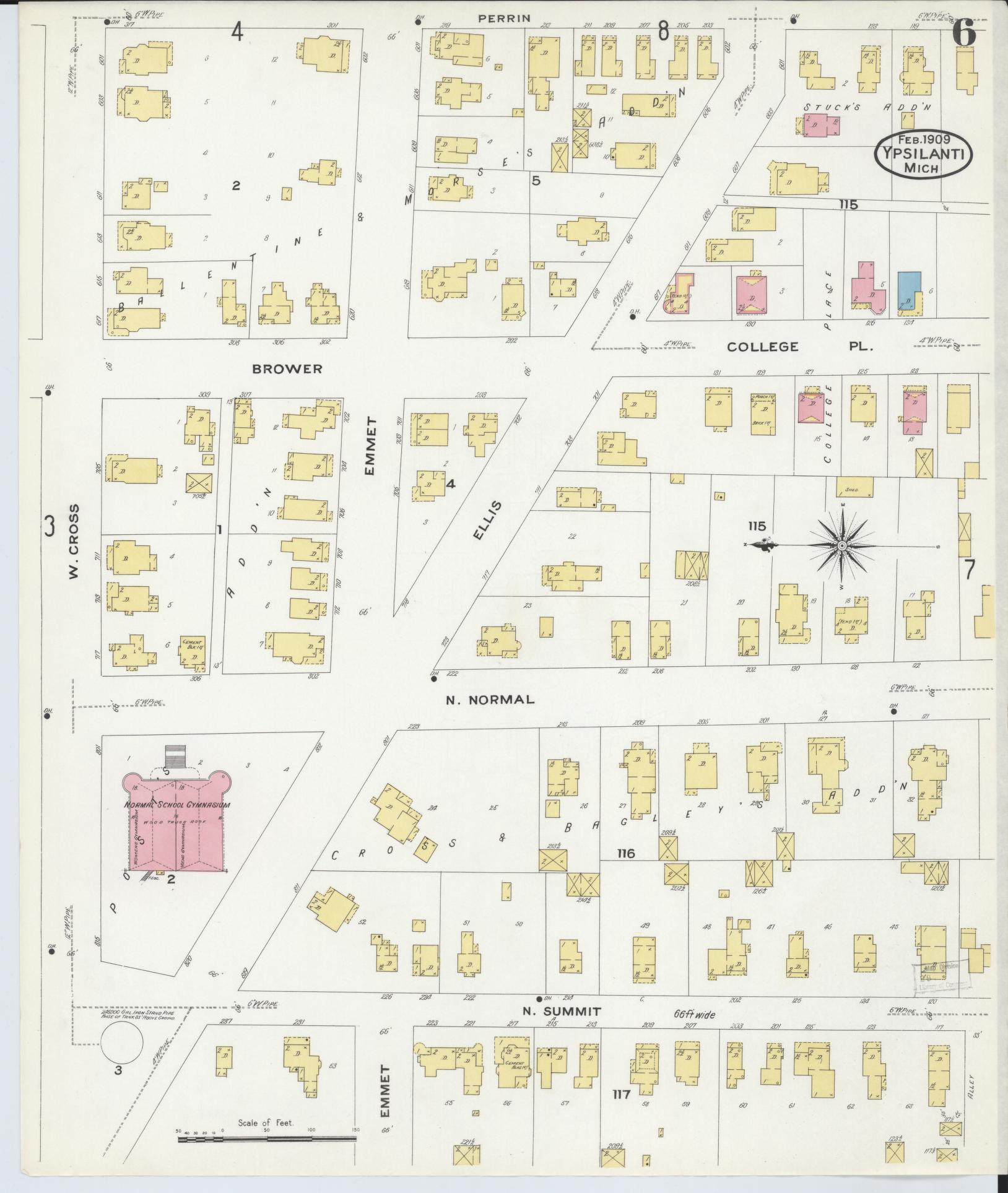 Sanborn Fire Insurance Map from Ypsilanti, Washtenaw County, Michigan (1909), Sheet #0006 - Complete Map Set gallery image, historic Sanborn map, vintage wall art, Michigan Michigan
