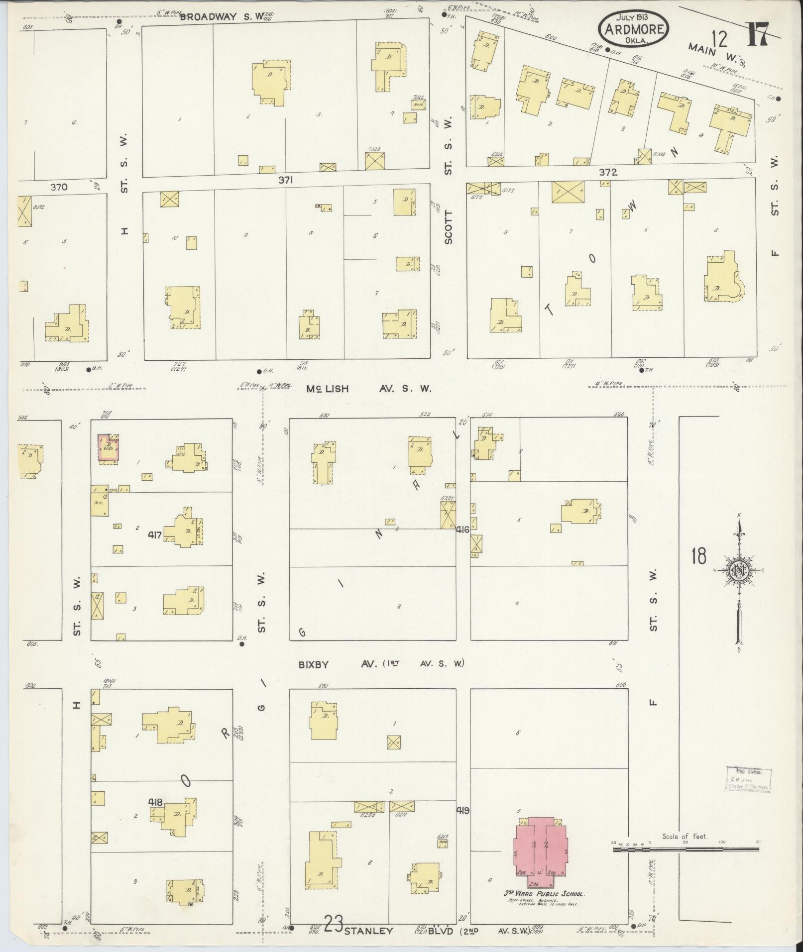 Sanborn Fire Insurance Map from Ardmore, Carter County, Oklahoma (1913), Sheet #0017 - Complete Map Set gallery image, historic Sanborn map, vintage wall art, Oklahoma Oklahoma