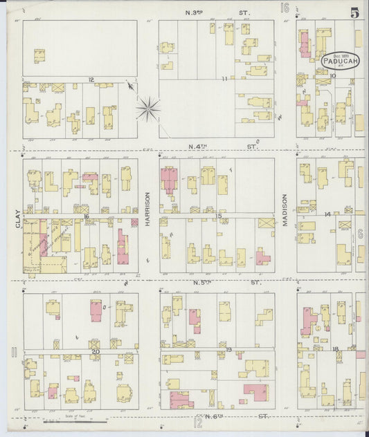 Sanborn Fire Insurance Map from Paducah, Mccraken County, Kentucky (1893), Sheet #0005 - Historic Sanborn Fire Insurance Map Print, vintage old map wall art, antique decor, genealogy gift, Kentucky Kentucky map