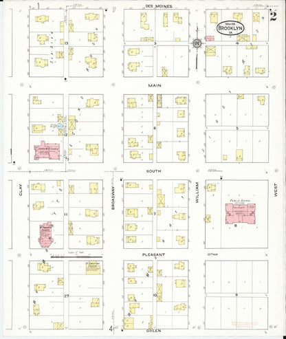 Sanborn Fire Insurance Map from Brooklyn, Poweshiek County, Iowa (1916), Sheet #0002 - Historic Sanborn Fire Insurance Map Print, vintage old map wall art