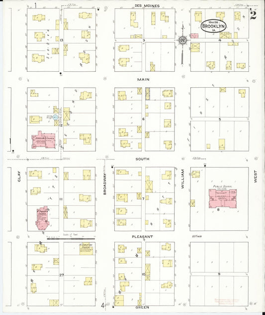 Sanborn Fire Insurance Map from Brooklyn, Poweshiek County, Iowa (1916), Sheet #0002 - Historic Sanborn Fire Insurance Map Print, vintage old map wall art
