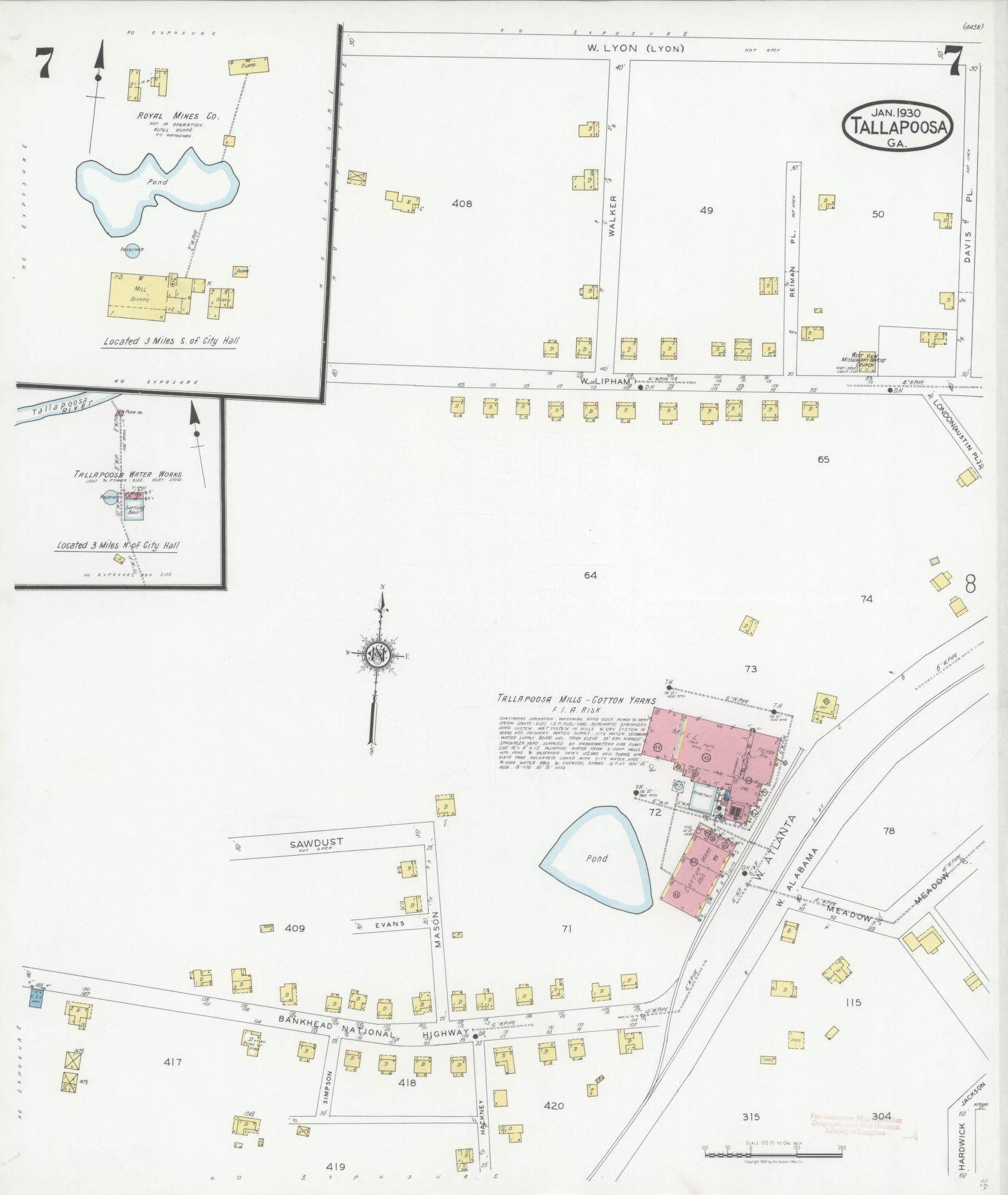 Sanborn Fire Insurance Map from Tallapoosa, Haralson County, Georgia (1930), Sheet #0007 - Complete Map Set gallery image, historic Sanborn map, vintage wall art, Georgia Georgia
