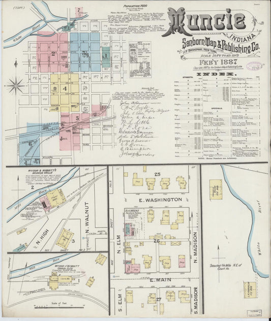 Sanborn Fire Insurance Map from Muncie, Delaware County, Indiana (1887), Sheet #0001 - Complete Map Set gallery image, historic Sanborn map, vintage wall art, Muncie Delaware