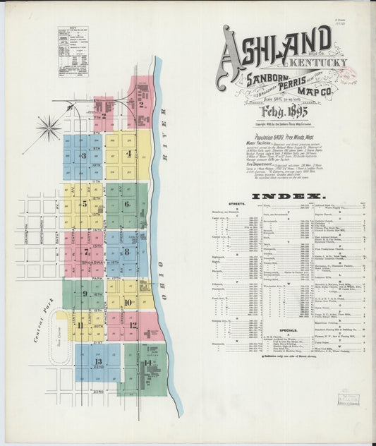 Sanborn Fire Insurance Map from Ashland, Boyd County, Kentucky (1895), Sheet #0001 - Historic Sanborn Fire Insurance Map Print, vintage old map wall art, antique decor, genealogy gift, Kentucky Kentucky map