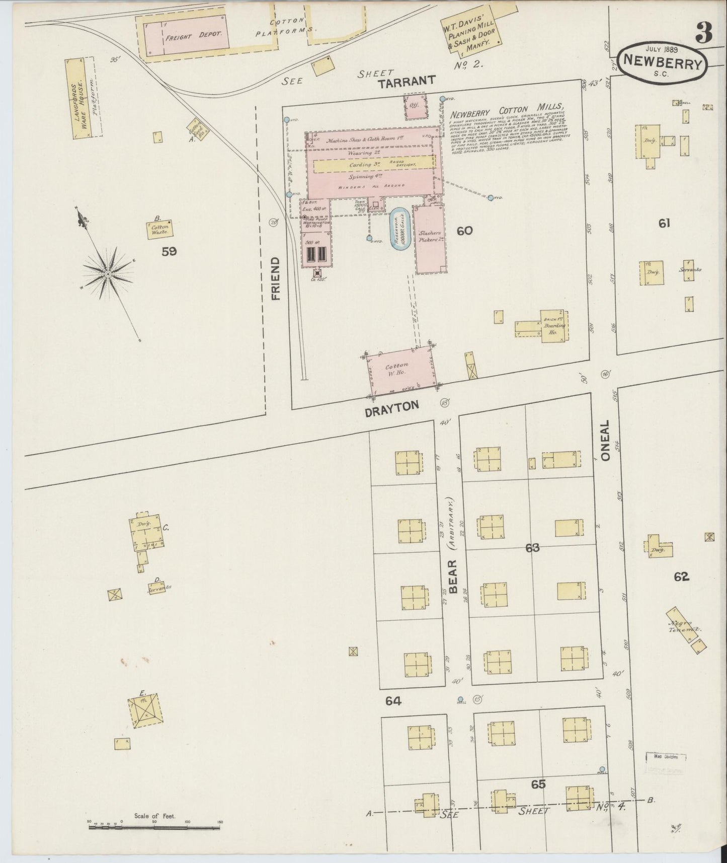 Sanborn Fire Insurance Map from Newberry, Newberry County, South Carolina (1889), Sheet #0003 - Complete Map Set gallery image, historic Sanborn map, vintage wall art, South Carolina South Carolina