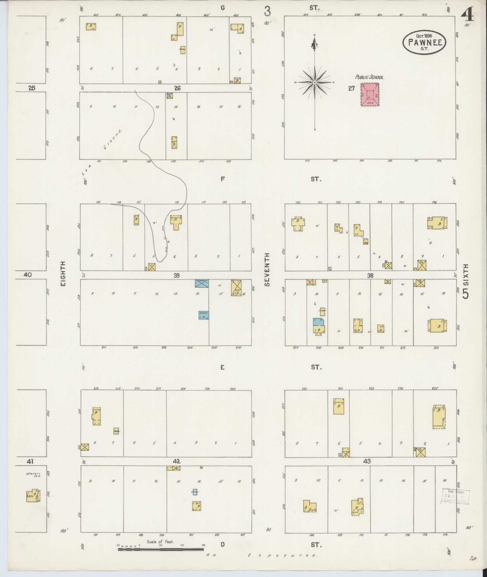 Sanborn Fire Insurance Map from Pawnee, Pawnee County, Oklahoma (1898), Sheet #0004 - Historic Sanborn Fire Insurance Map Print, vintage old map wall art, antique decor, genealogy gift, Oklahoma Oklahoma map