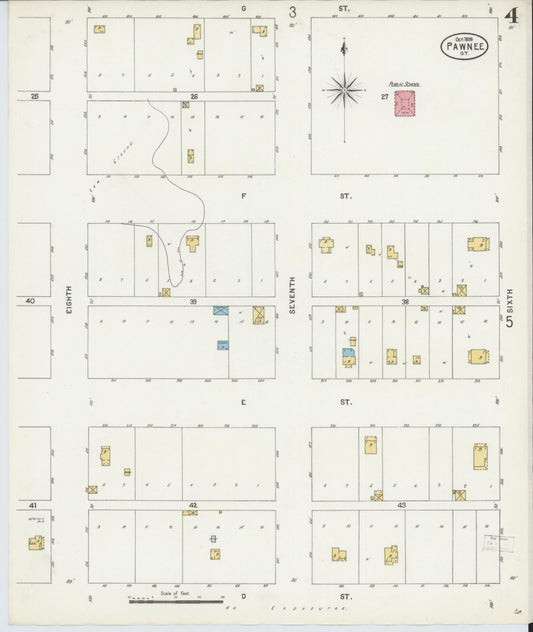 Sanborn Fire Insurance Map from Pawnee, Pawnee County, Oklahoma (1898), Sheet #0004 - Historic Sanborn Fire Insurance Map Print, vintage old map wall art, antique decor, genealogy gift, Oklahoma Oklahoma map