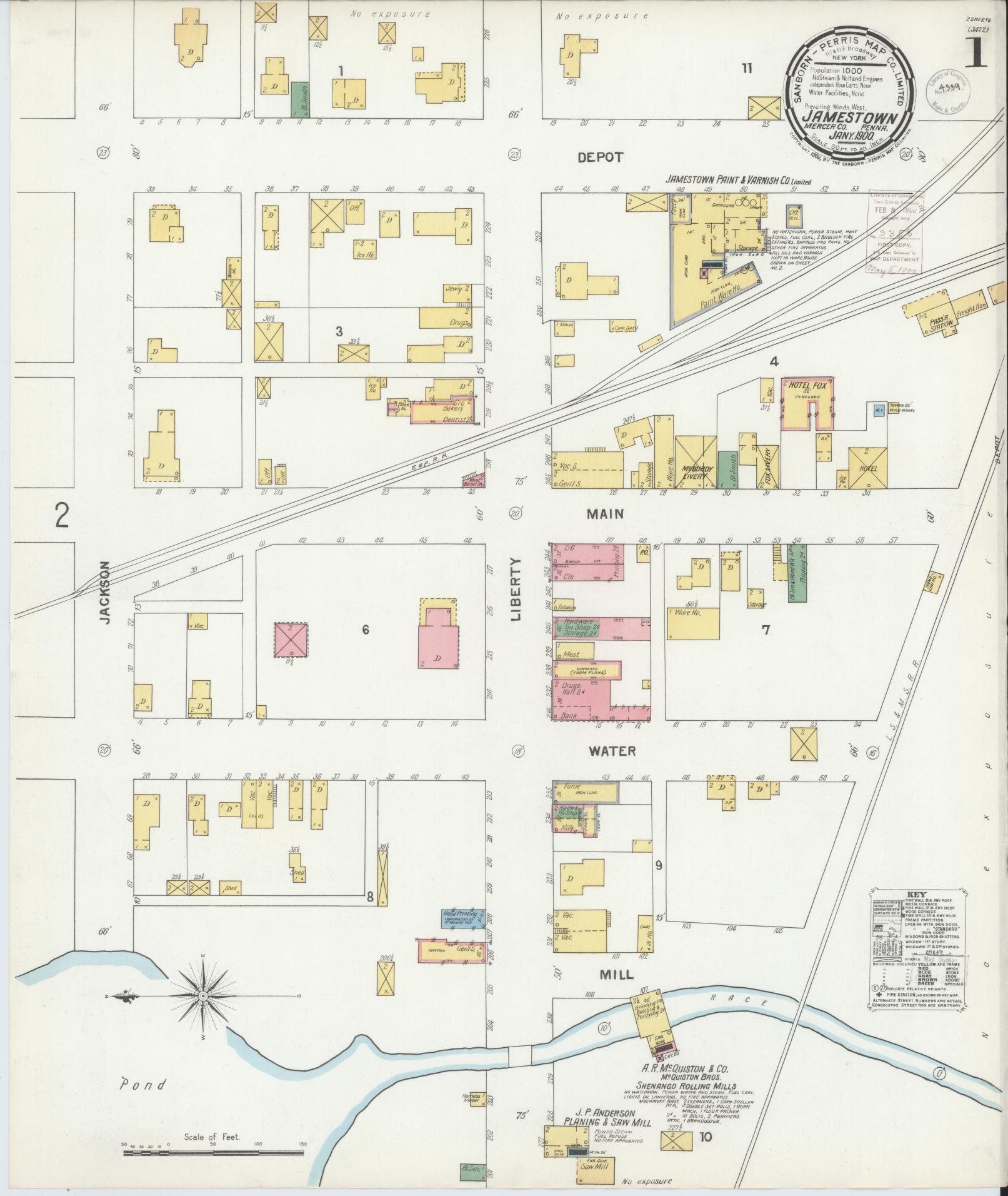 Sanborn Fire Insurance Map from Jamestown, Mercer County, Pennsylvania. (1900) – Historic Sanborn Fire Insurance Map Print
