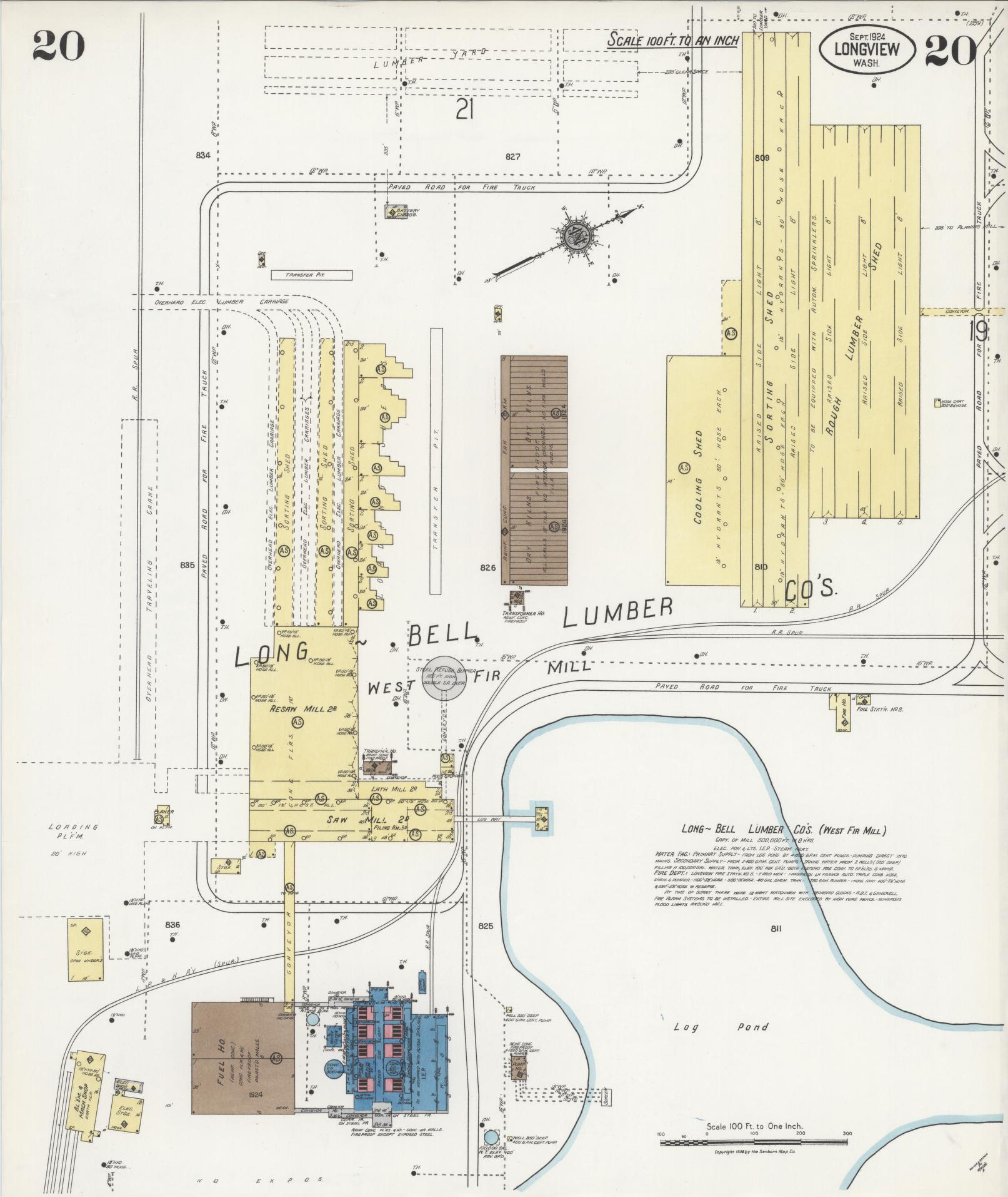 Sanborn Fire Insurance Map from Longview, Cowlitz County, Washington (1924), Sheet #0020 - Complete Map Set gallery image, historic Sanborn map, vintage wall art, Washington Washington